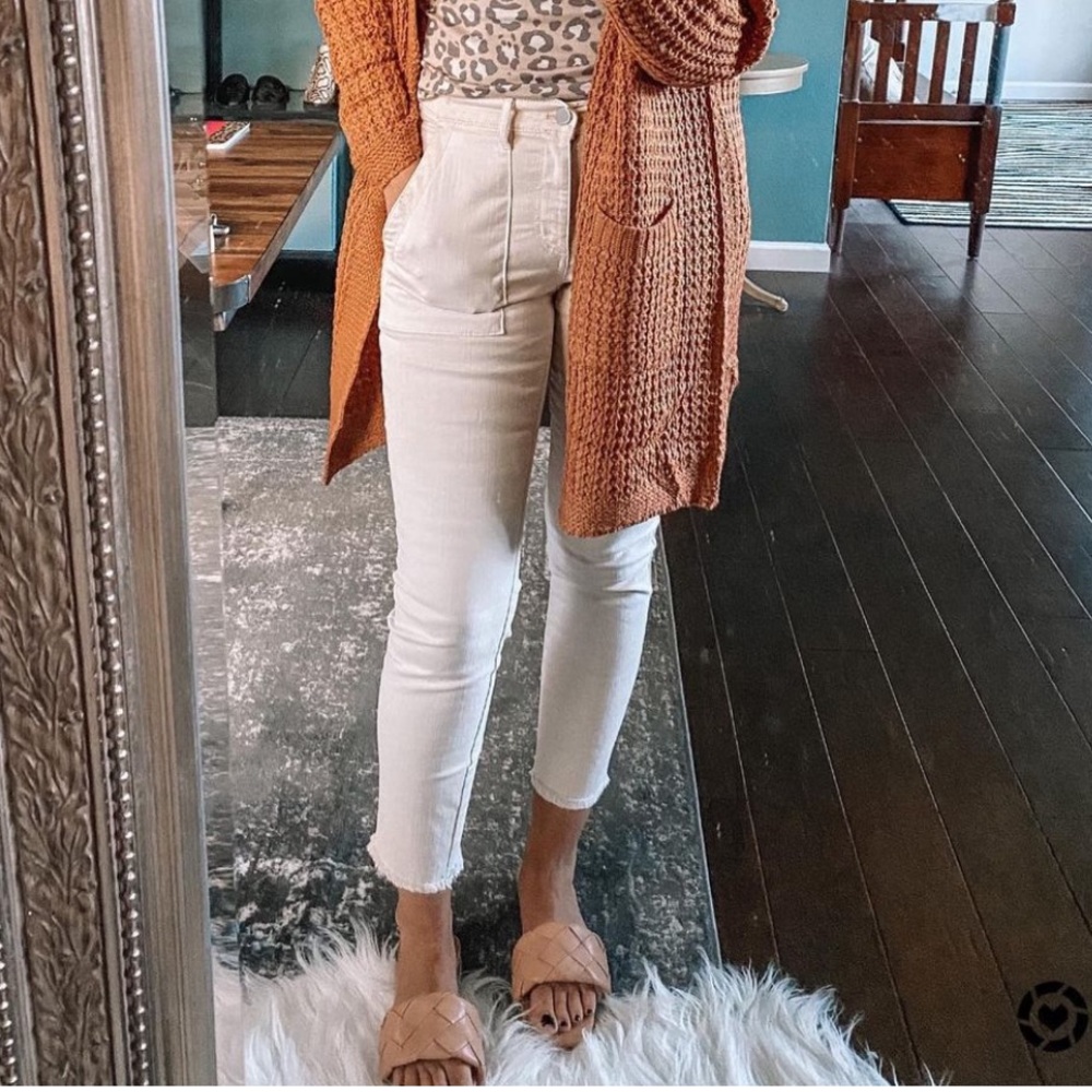 Ann Taylor LOFT Cream Raw Hem High Rise Skinny Utility Pant Size 2